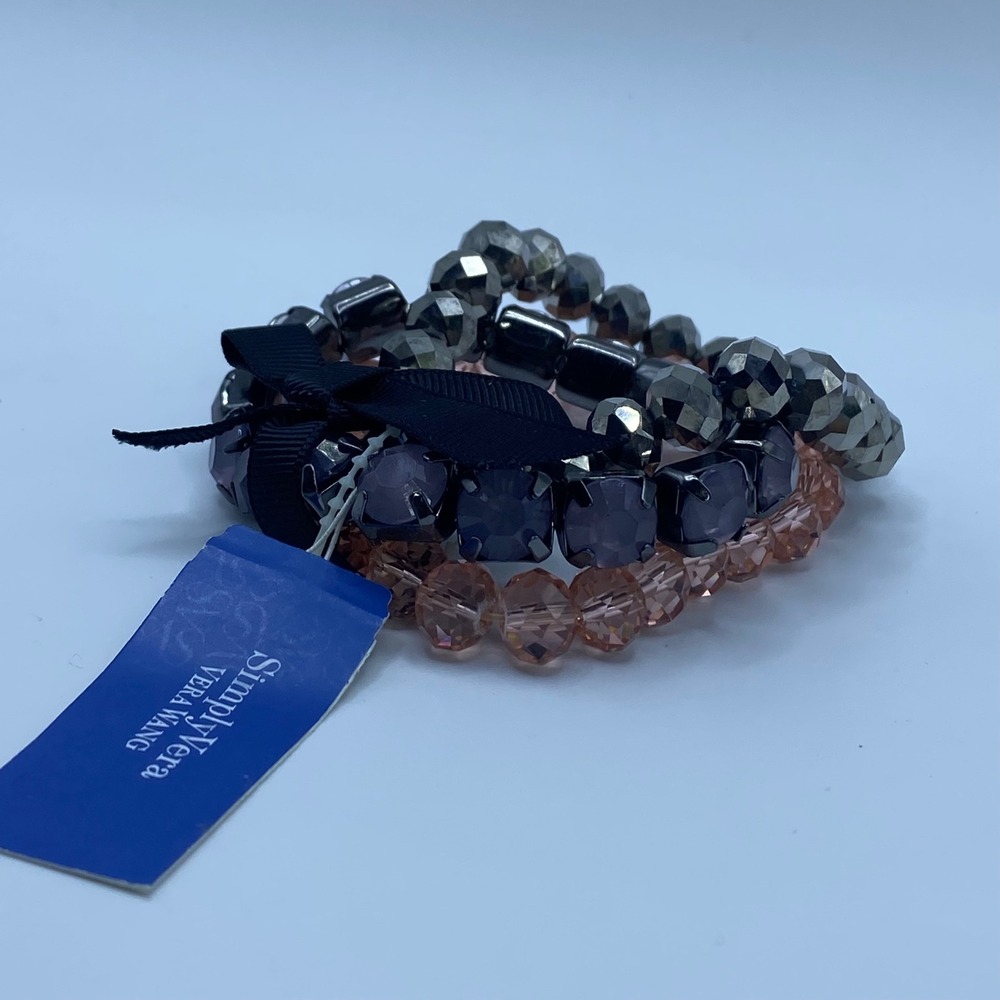 Simply Vera Vera Wang Romantic Multi Stretch Bracelet Stack Bow Purple Pink - OS